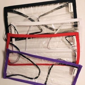 Clear vinyl face accessories with colored trim! Set of 4!